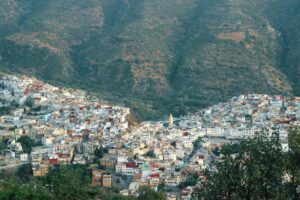 The town of Chefchaouen at the foot of the Rif mountains, Morocco